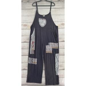 POL Patchwork Ribbed Sleeveless Jumpsuit Womens Large Blue White Crochet